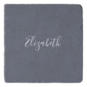Personalized Modern Elegant Blue Faux Linen Trivet