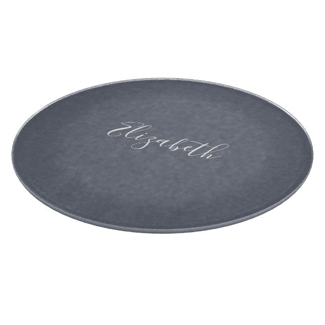 Personalized Modern Elegant Blue Gray Linen Cutting Board (Corner)