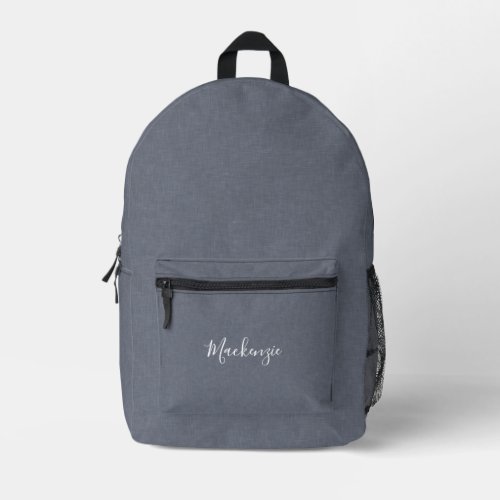 Personalized Modern Elegant Blue Gray Linen Printed Backpack