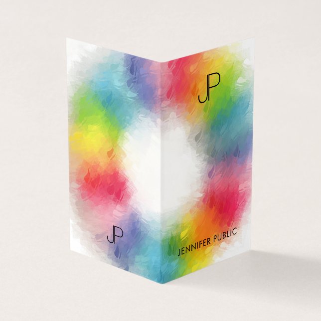 Personalized Modern Elegant Colorful Monogram Business Card (Outside)