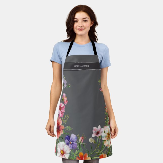 Personalized Modern Elegant Floral Apron (Worn)