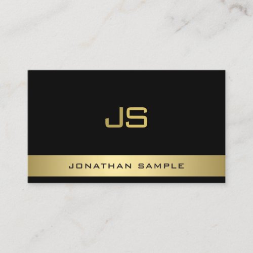 Personalized Modern Elegant Monogram Black Gold Business Card