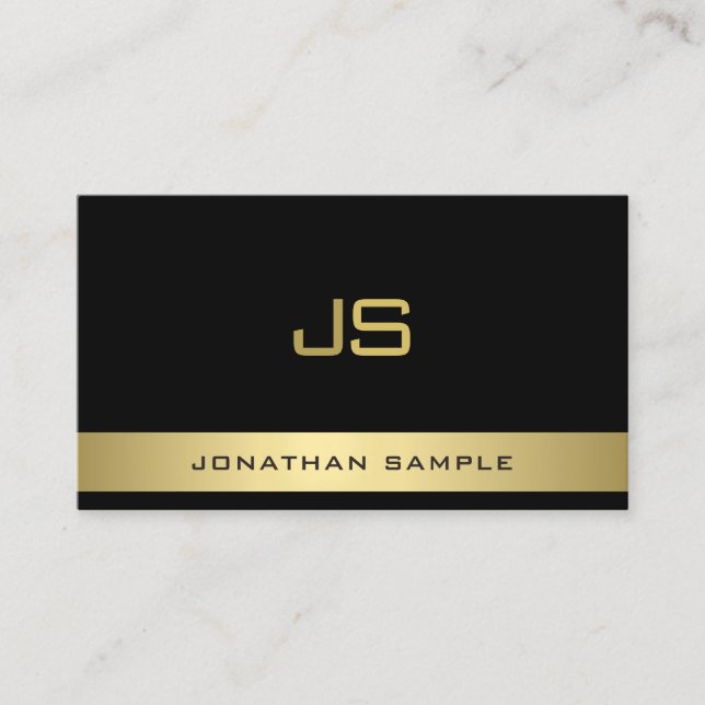 Personalized Modern Elegant Monogram Black Gold Business Card (Front)