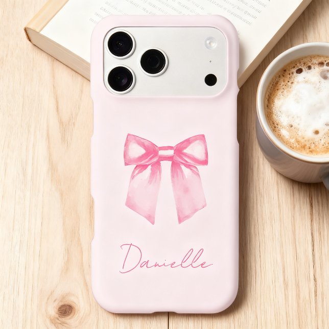 Personalized Modern Elegant Pink Bow Case-Mate iPhone Case (Add your name and choose iphone model and case type.)