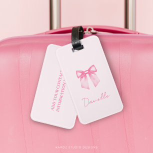 Personalized Modern Elegant Pink Bow Luggage Tag