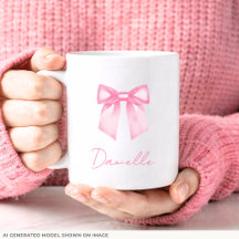 Personalized Modern Elegant Pink Bow Name Mug