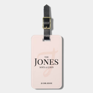 Personalized Modern Elegant Pink Monogram Newlywed Luggage Tag