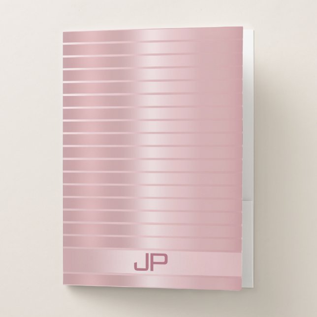 Personalized Modern Elegant Rose Gold Monogram Pocket Folder (Front)