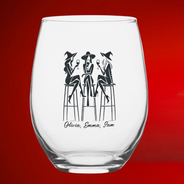 Personalized Modern, Elegant Witches Wine Night Stemless Wine Glass (Creator Uploaded)