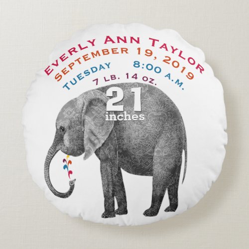 Personalized Modern Elephant Baby Nursery Round Pillow
