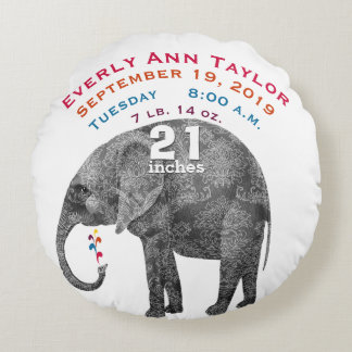 Personalized Modern Elephant Baby Nursery Round Pillow