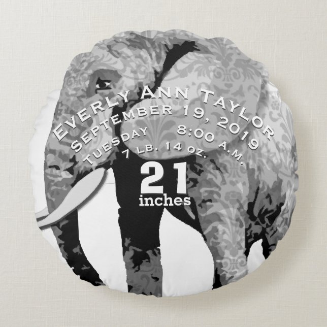 Personalized Modern Elephant Pattern Round Pillow (Front)