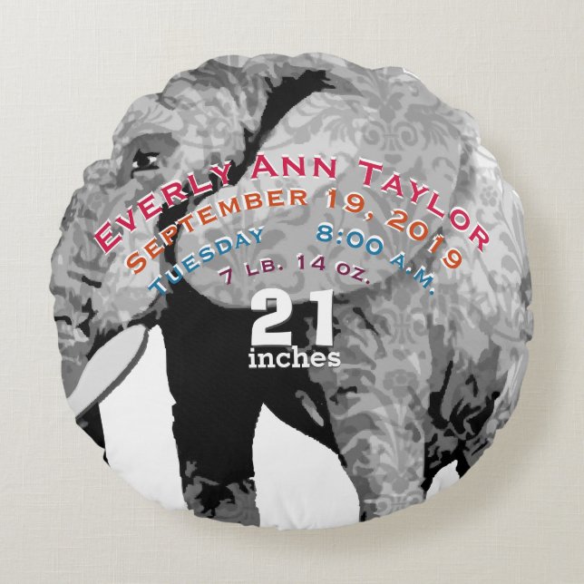 Personalized Modern Elephant Pattern Round Pillow (Front)