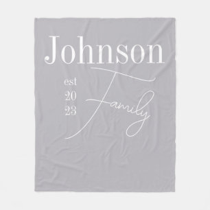Personalized Modern Family Name Gray Fleece Blanket