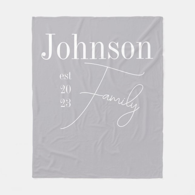 Personalized Modern Family Name Gray Fleece Blanket (Front)