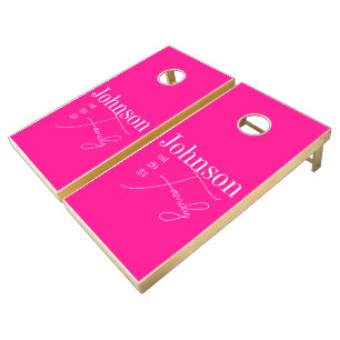 Personalized Modern Family Name Hot Pink Cornhole Set