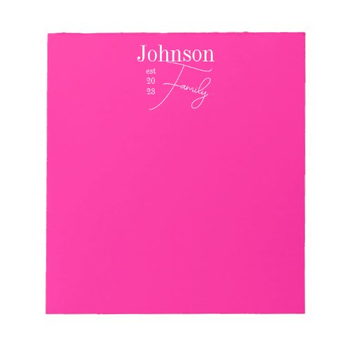 Personalized Modern Family Name Hot Pink Notepad