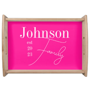 Personalized Modern Family Name Hot Pink Serving Tray