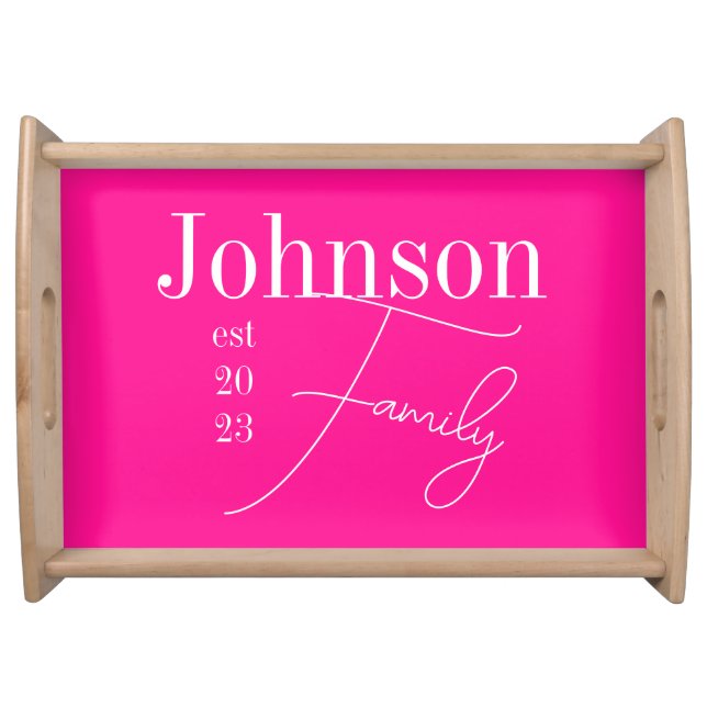Personalized Modern Family Name Hot Pink Serving Tray (Front)