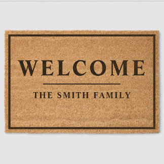 Personalized Modern Family Name Welcome Fiber Doormat
