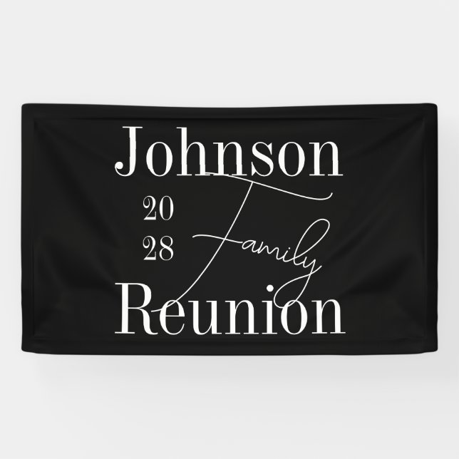 Personalized Modern Family Reunion Black and White Banner (Horizontal)