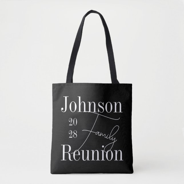 Personalized Modern Family Reunion Black and White Tote Bag (Front)