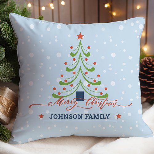 Personalized Modern Farmhouse Christmas Tree Throw Throw Pillow