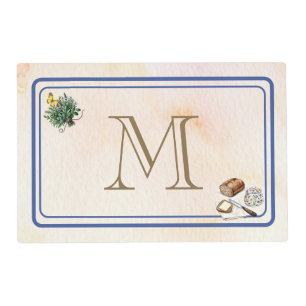 Personalized Modern Farmhouse Herbs and Bread Blue Placemat