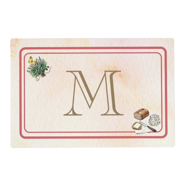 Personalized Modern Farmhouse Herbs and Bread Red Placemat (Front)