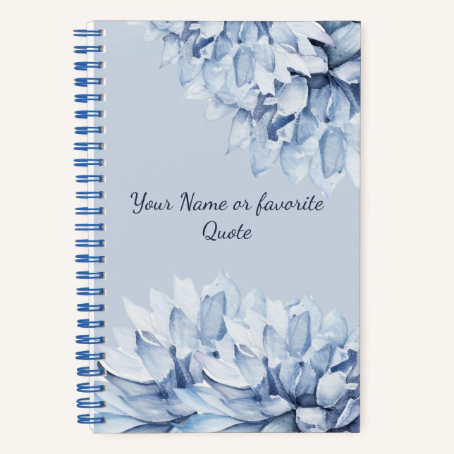 Personalized Modern Floral Dusty Blue Notebook (Front)