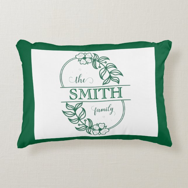  Personalized Modern Floral Family Name Monogram Accent Pillow (Front)