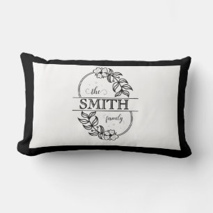  Personalized Modern Floral Family Name Monogram Lumbar Pillow