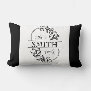  Personalized Modern Floral Family Name Monogram Lumbar Pillow