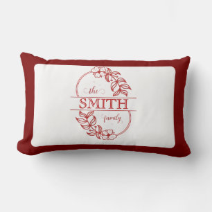  Personalized Modern Floral Family Name Monogram Lumbar Pillow