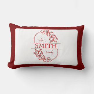 Personalized Modern Floral Family Name Monogram Lumbar Pillow