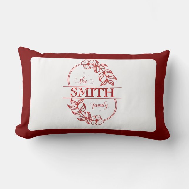  Personalized Modern Floral Family Name Monogram Lumbar Pillow (Front)