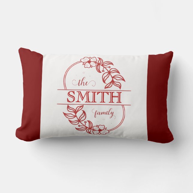  Personalized Modern Floral Family Name Monogram Lumbar Pillow (Front)