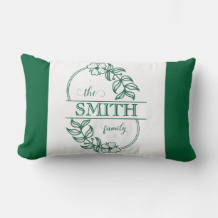  Personalized Modern Floral Family Name Monogram Lumbar Pillow