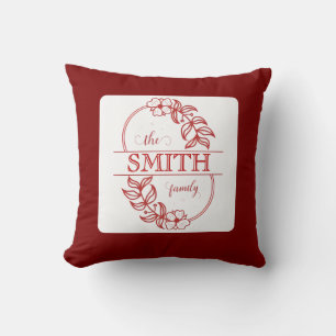  Personalized Modern Floral Family Name Monogram Throw Pillow