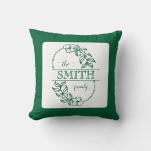  Personalized Modern Floral Family Name Monogram Throw Pillow