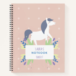 Personalized Modern Floral Horse Lover Pastel Notebook
