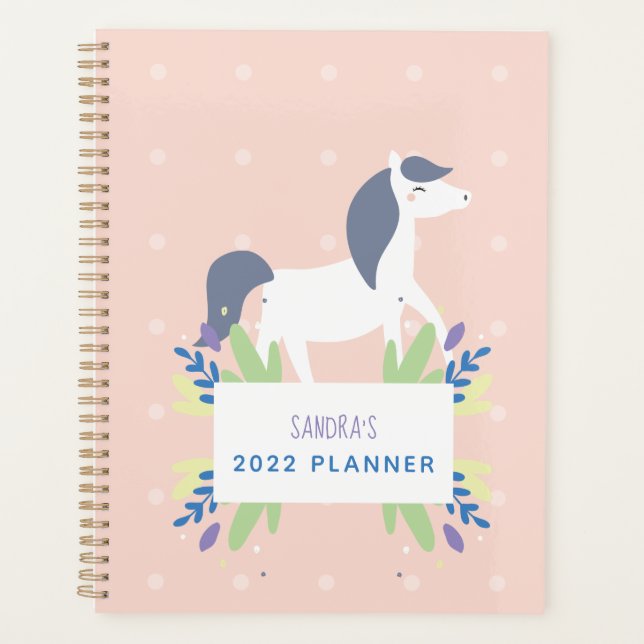 Personalized Modern Floral Horse Lover Pastel Planner (Front)