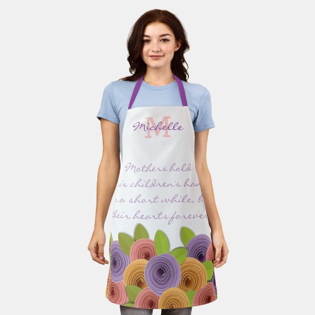 Personalized Modern Floral Mothers Day Quote  Apron (Worn)