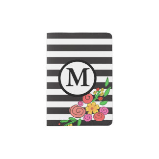 personalized modern floral stripe passport holder