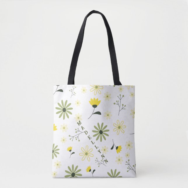 Personalized Modern Floral Wildflowers Bridesmaid  Tote Bag (Front)