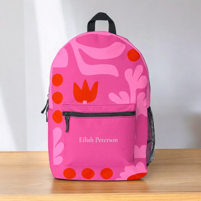 Personalized modern flowers  kids   printed backpack (personalized pink abstract floral school bag )
