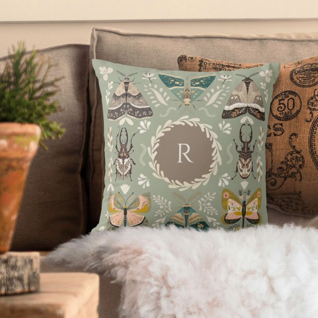 Personalized Modern Folk Art Monogram Throw Pillow (Creator Uploaded)