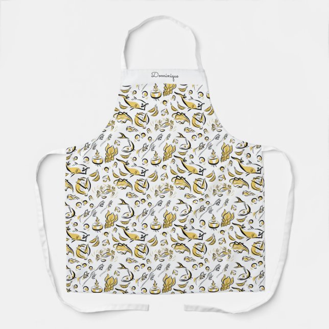 Personalized Modern Foodie Drawing Print Apron (Front)