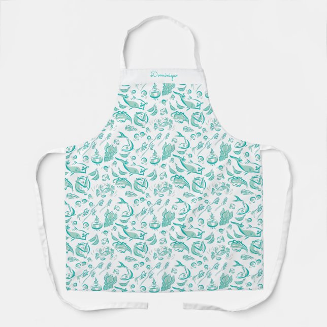 Personalized Modern Foodie Drawing Print Apron (Front)