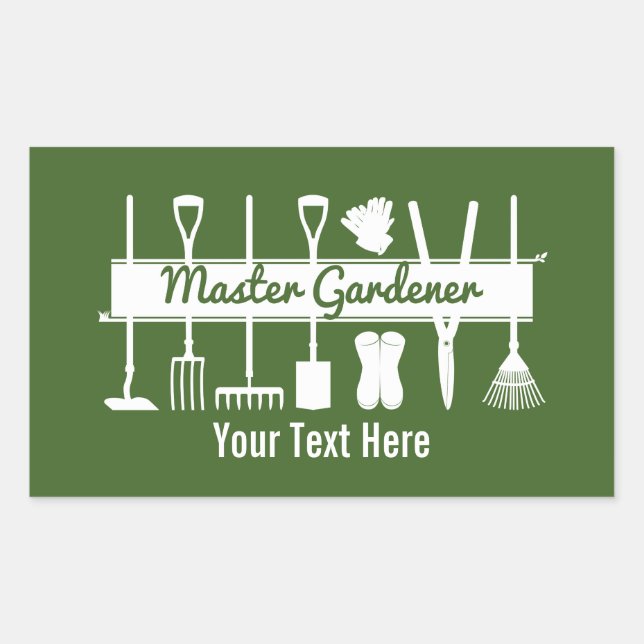 Personalized Modern Forest Green Master Gardener Rectangular Sticker (Front)